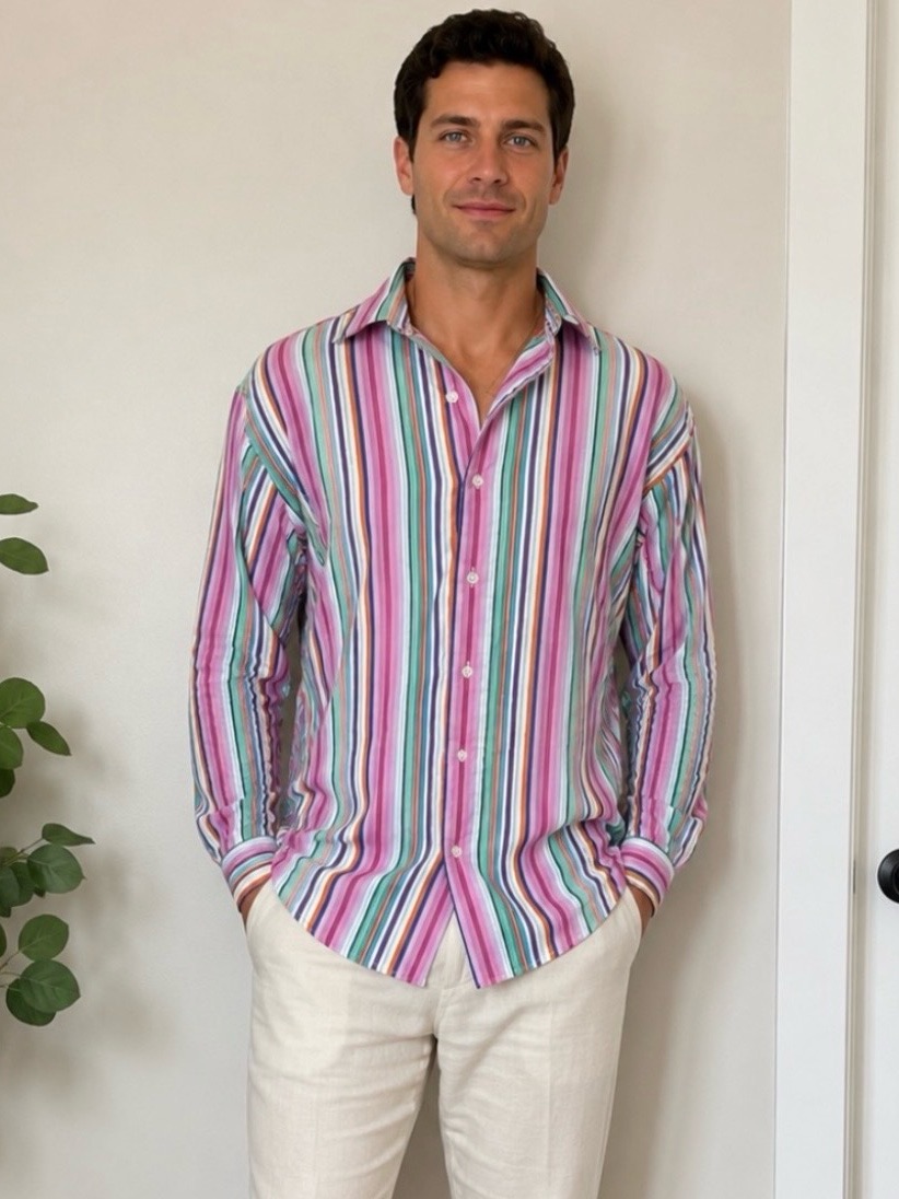 Men's Multicolor Stripe Button-Down Shirt - Pink Stripe Ralph Lauren
